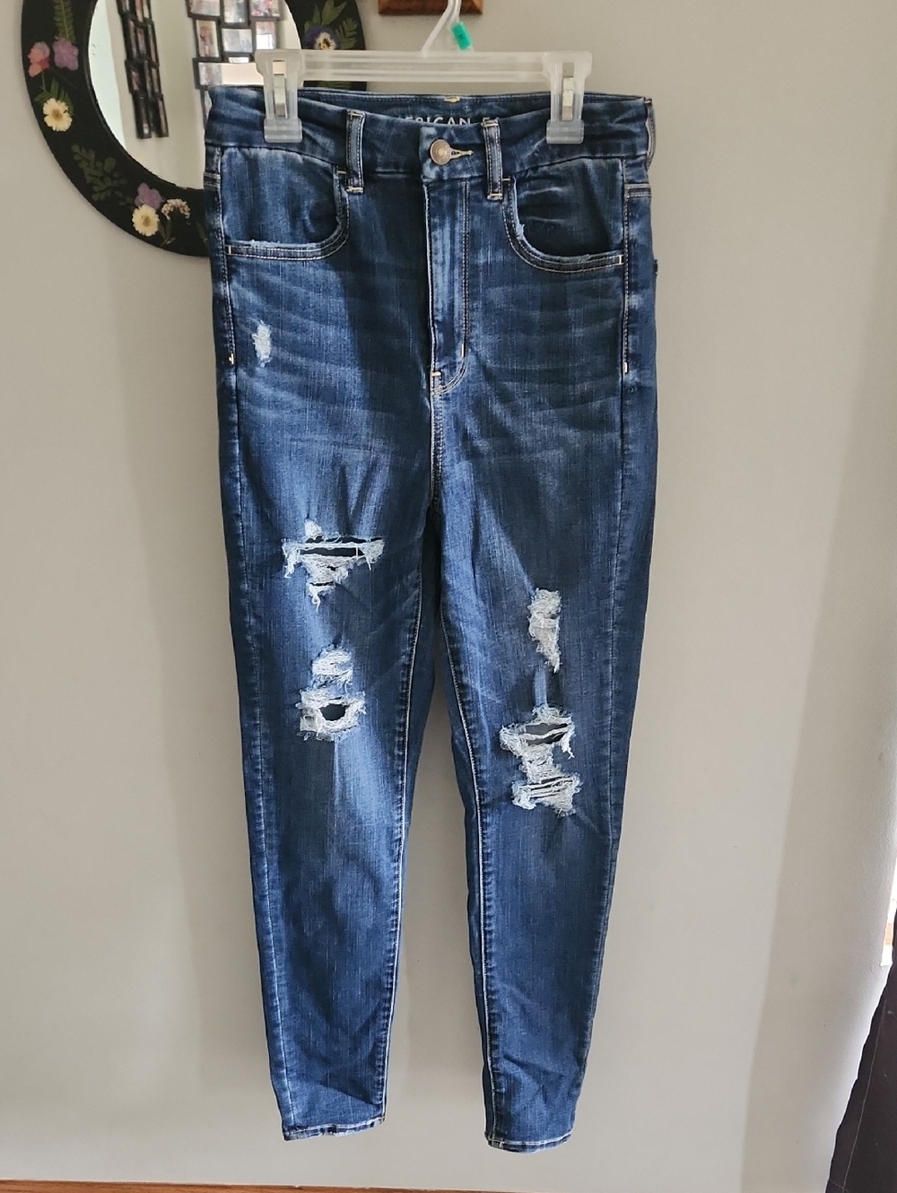 American Eagle Outfitters Dark Blue Ripped Skinny Jeans